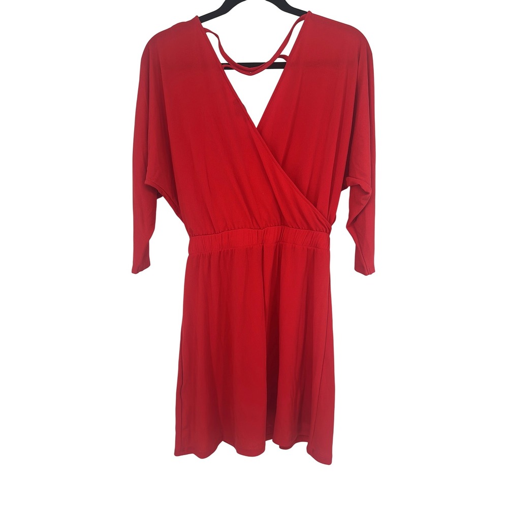 Express Red Dress Wrap Front Elastic Waist 3/4 Sleeve‎ Party Cocktail
